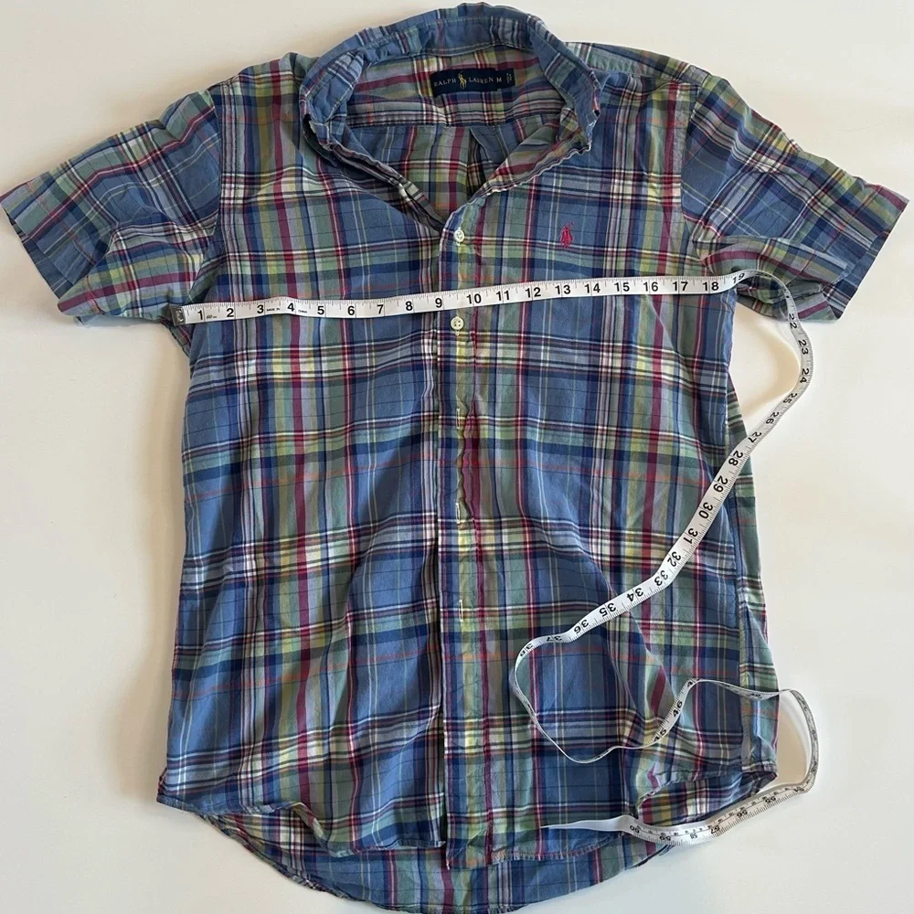 Polo Ralph Lauren Mens Short Sleeve Shirt Classic Fit Pony Logo Blue Plaid M